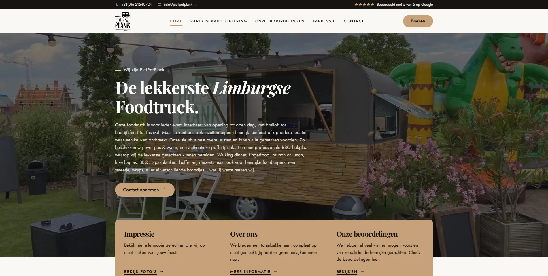 De website van PiefPofPlank, klant van Vimonto