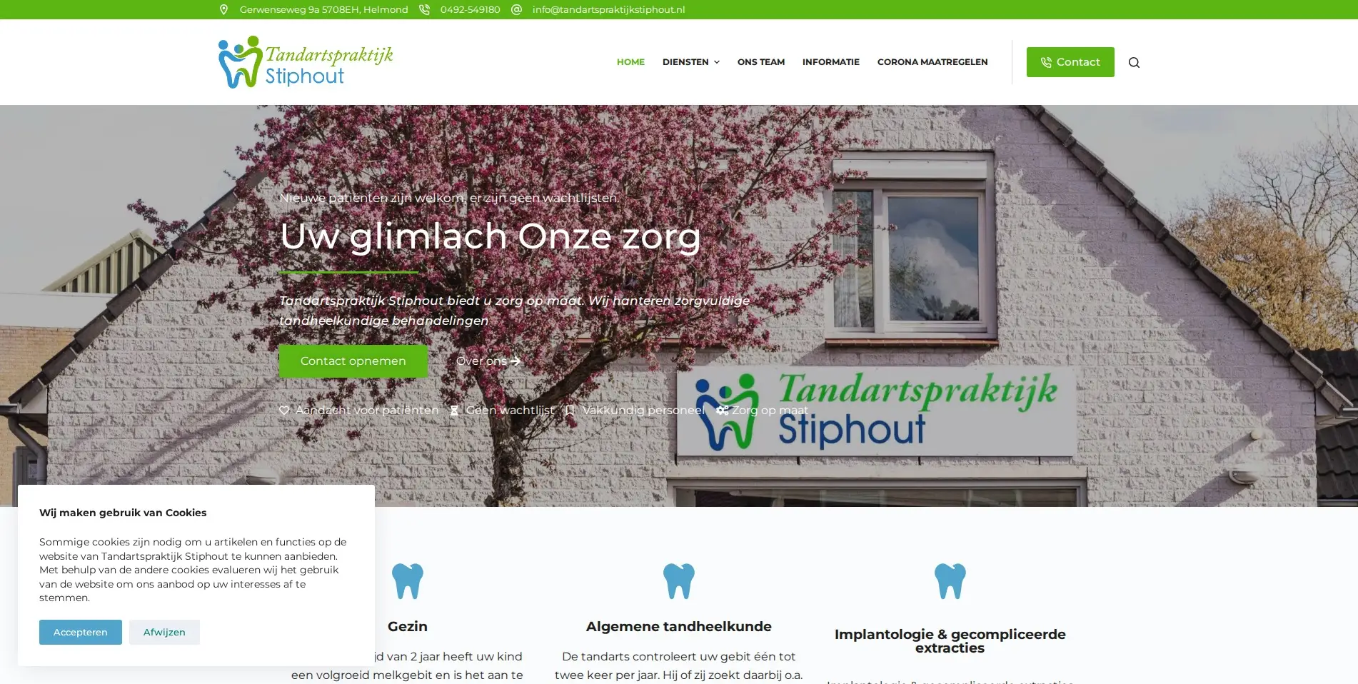 De website van Tandartspraktijk Stiphout, in onderhoud bij Vimonto