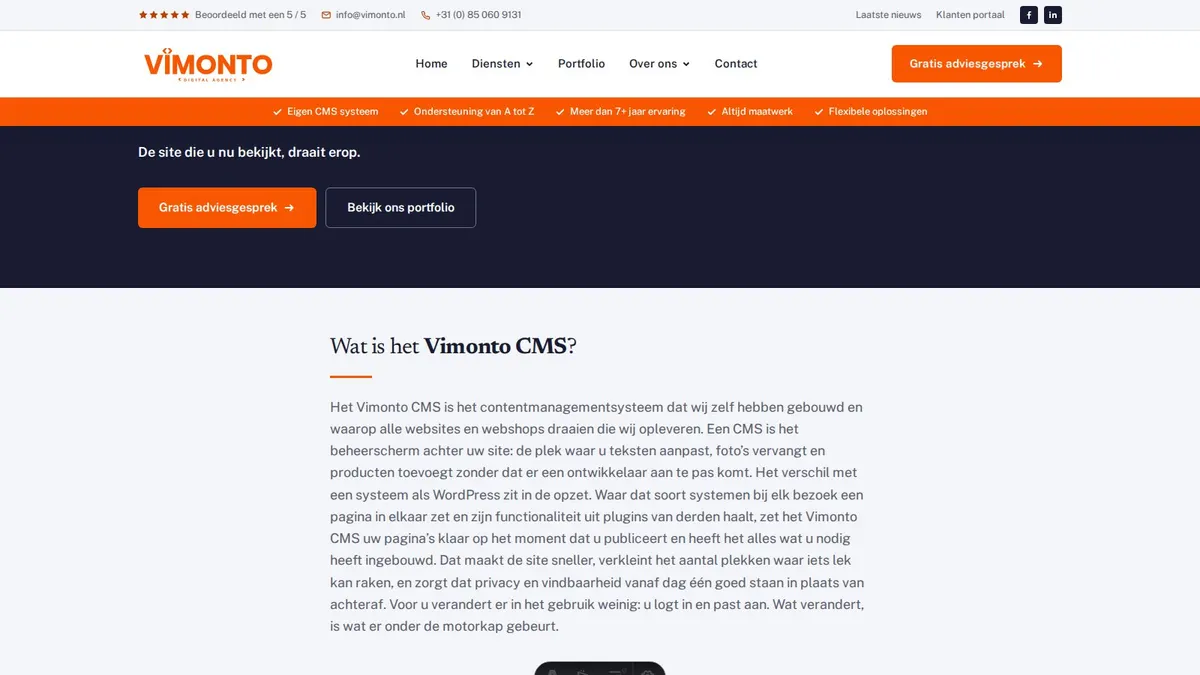 Het beheerscherm van het Vimonto CMS