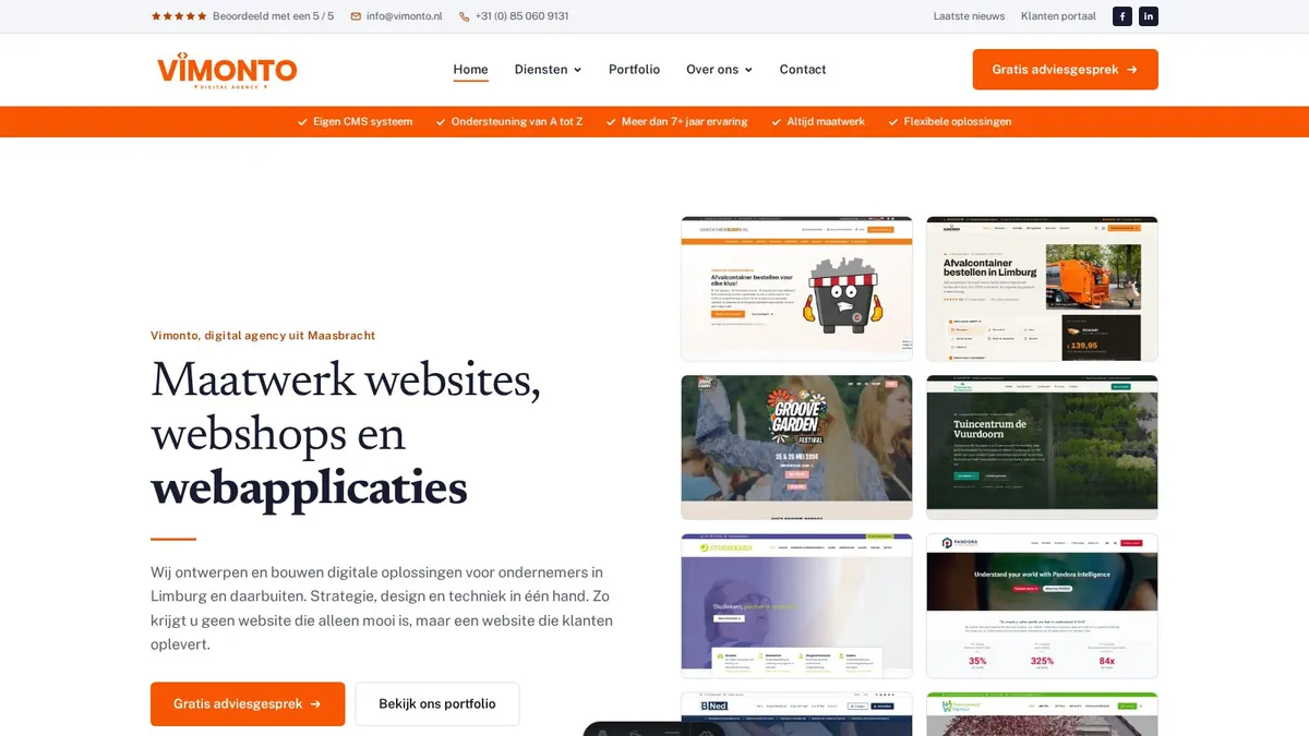 De vernieuwde homepage van Vimonto