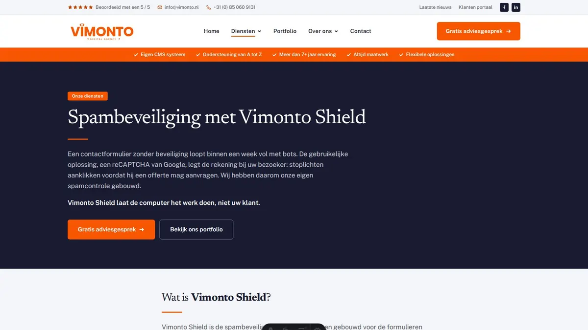 Vimonto Shield in een contactformulier
