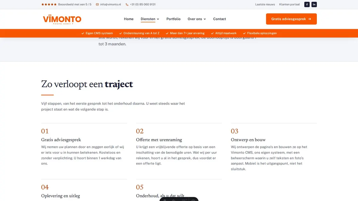De pagina van Vimonto over websites laten maken