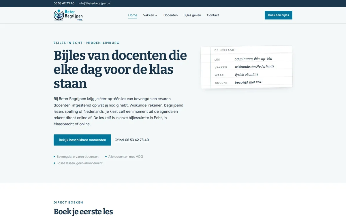 De website van Beter Begrijpen, gebouwd door Vimonto