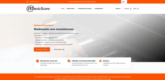 De website van MusicScore, gebouwd door Vimonto