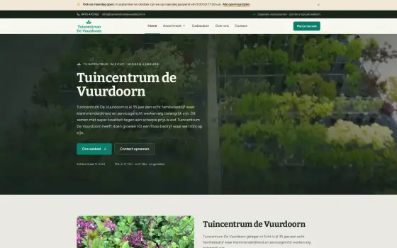 De website van Tuincentrum de Vuurdoorn, gebouwd door Vimonto
